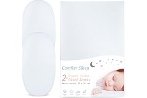 ‎COMFIER SLEEP Spannbettlaken Kinderwagen 30x76 cm Aus 100% Komplett Natürlicher Bio-Baumwolle Weiss 2er-Set Spannbettlaken Für Die Meisten Kinderwagen Geeignet