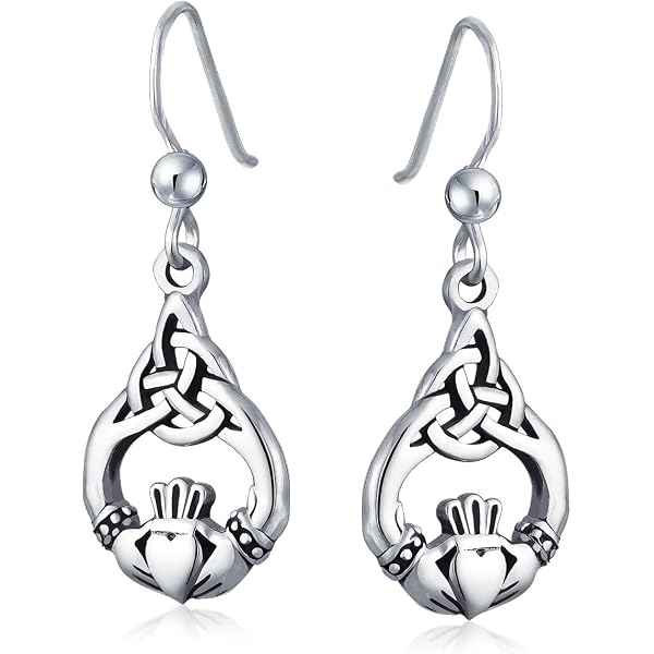Boucles D'oreilles Claddagh Celtique En Argent 925 - Cœur Diamant, Ailes D'ange - Taille 0.5 à 1 Pouce