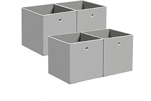 BALLSHOP 4 Stück Aufbewahrungswürfel Faltbox 32 x 32 x 32 cm Aufbewahrungsbox Faltbare Spielzeug Organizer Stoffboxen Würfel Stoff Faltkiste mit Fingerloch für Kallax Regale oder Raumteiler Grau