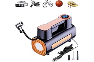 GREEHSE Tyre Inflator Air Compressor 12V, Digital Car Tyre Inflator, Air Pressure Pump for Car, Inflator Air Compressor, Portable Digital Tyre Inflator with Adaptors and LED Light (Wired/Number Display)