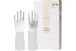 ‎LANON PROTECTION LANON wahoo 3 Paar Wiederverwendbare Haushaltshandschuhe, Ungefütterte Hautsympathische Handschuhe, für Küchenarbeit, Haushaltsreinigung und Geschirrspülung, Weiß, Größe L