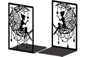 ‎PEACOBLUE Peacoblue Buchstütze Dekorativ Modern Mond und Fee Metall Buchstützen für Schwere Bücher 13.5x10.9x20.1cm, Bücherhalter für Heimdekoration, Bücherregal & Büro - 1 Paar