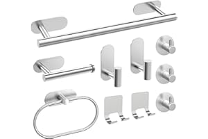 AIKER Toalleros de Baño Sin Taladro,Versión mejoradaJuego de Toallero de Baño 10PCS,Acero Inoxidable SUS304 de Espesada Accesorios Baño para Mueble Baño o Colgador Pared Decoracion baño