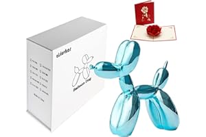alslovkar Glänzende Galvanotechnik Luftballon Hund Statue Sammelfigur Kunst Skulptur Tiere Harz Handwerk Wohnzimmer Desktop Home Dekor (Blauer Himmel, 17 cm)