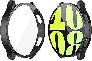 YoLin 2-Stück Mit Glas Ultradünne Displayschutz Kompatibel mit Samsung Galaxy Watch 6 44mm, PC All-Around Schutzhülle für Samsung Galaxy Watch 6 44mm (2 Schwarz)