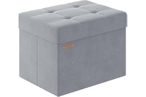 ABHENG Folding Storage Ottoman, Velvet Storage Bench, Footrest, Bed End Stool, Footstool, for Living Room, Bedroom and Office,31 x 41 x 31 cm, 200 kg Load Capacity, Dove Gray ASND03G