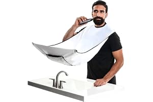 High Qyality Men's Shaving and Beard Trimming Apron,Beard Catcher with 2 Suction Cups,Best Shaving Catcher Bib,White