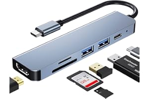 UNNDERWISS Hub USB C, Adaptateur USB C multiport pour MacBook Pro, Hub USB C à HDMI 6-en-1, Compatible avec Les Ordinateurs Portables USB C, etc. (4K HDMI USB3.0 USB2.0 SD/TF Card Reader 87W PD)