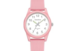 SOCICO Children's Analogue Watches for Girls Boys Children Watches with Soft Band Learning Time 50 m Waterproof Easy to Read for Age 4-12 Child Birthday Gift