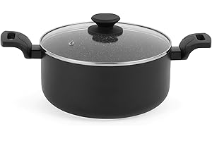 Progress Marmite 24cm (2.76L) en Aluminium Trempé avec Couvercle en Verre Trempé, Faitout avec Revêtement Anti-adhésif en Céramique Marbrée, Marmite Compatible avec Tous Feux dont Induction