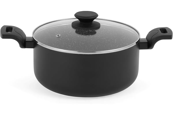 Progress Marmite 24cm (2.76L) en Aluminium Trempé avec Couvercle en Verre Trempé, Faitout avec Revêtement Anti-adhésif en Céramique Marbrée, Marmite Compatible avec Tous Feux dont Induction