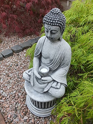 Stein BUDDHA Feng-Shui Steinfigur grau / anthrazit Patiniert massiv Skulptur Garten Deko Frostfrei Neu - 4