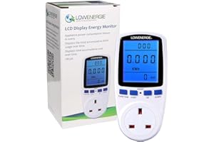LOWENERGIE UK Plug-in Power Meter Energy Monitor AC 240V 13A Max with backlit LCD Display for Power Consumption Cost Meter Watt Voltage Amp Calculator Analyzer (1 PACK)