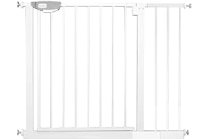 HENGMEI Barrera de Seguridad de Niños para Puertas Extensible de Metal 95-105cm Auto Close, Sin Taladrar, Blanco