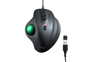 SANWA Trackball Maus mit Kabel, Leise Klik Mäuse, 600/800/1200/1600 DPI, USB-A & Type-C Anschluss, Vorbeugung Mausarm Tennisarm RSI, 34mm Ball Daumenkontrolle, Kompatibel mit Winows, Mac, PC, Grün