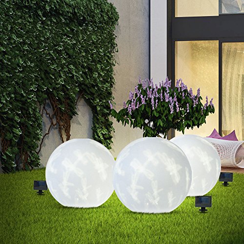 3er Set LED Solar Leuchten Kugel weiß Libellen rotierend Beleuchtungen Außen Steck Lampen Strahler - 3