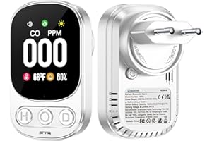 Gedsffati CO-Melder Kohlenmonoxidmelder mit Stecker für Haus, CO-Warnmelder Warner für Zuhause, mit Großem LCD-Farbbildschirm, Schnelle Detektion & Reaktion, Weiß, HD08-V1