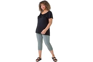 Roman Originals Plus Size Cropped Trousers for Women UK Ladies Curve Capri Leggings Summer Pants Short Crop Stretch 3/4 Length Three Quarter Pedal Pusher Clothes Elasticated