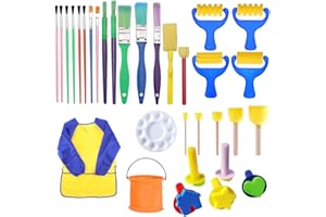 CENRONG Set di Pennelli Pittura di Spugna，36 Pcs Spugne da pittura per bambini Strumento di pittura lavabile con Grembiule，per Strumenti di Pittura DIY