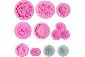 10 pcs Flowers Silicone Molds, BOSOIRSOU Sunflower Rose Soap Mold Baking Mould Fondant Mold Resin Mold for Making Polymer Clay Making Chocolate Making Candy Making Cake Decoration