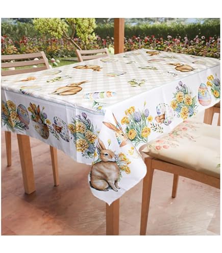 Yighty Tovaglia ovale pasquale 152 x 213 cm, tovaglia acquerello con motivo floreale primaverile e coniglietto, tovaglia impermeabile resistente alle pieghe, tovaglia per vacanze, cucina, sala da