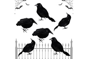 HBSFBH 6 Pezzi Corvi di Halloween, Decorazione Halloween Corvo, Corvo Nero di Halloween, Corvi Piumati Artificiali, Halloween Corvi Decorazione, Decorazioni Realistiche di Corvo, per Festa di Halloween