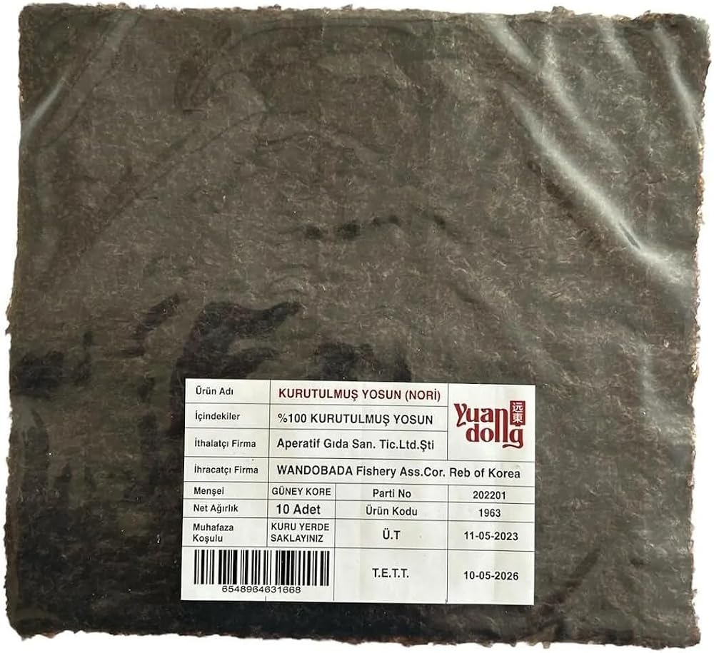yuandong 10 Yaprak Yosun, Sushi Nori, Kimbab, Suşi Yosunu, Uzakdoğu Mutfağı, Yaki Nori