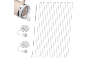 Aieve 10 Piece Drinking Straws Set Compatible with Stanley Quencher H2.0 1.2L FlowState Drinking Bottle Straw Replacement with 6 Covers/Cleaning Brush Accessories 31 cm for Travel Cup 40 oz (White)