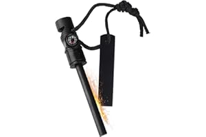 UPUPGO Feuerstahl Outdoor Feuerstein Survival Set, Wasserfester Magnesium-Feuerstarter mit Kompass, Pfeife, Feuerstarter mit Paracord Feuerstein Feuerzeug für Wandern/Camping/Outdoor