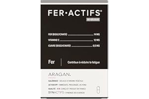 Feractifs - Complement Alimentaire Anti Fatigue - Fer Bisglycinate, Cuivre & Vitamine C - Aragan - 60 Gélules