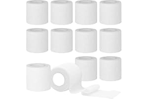 ADMITRY 12 Rolls Self Adhesive Bandage Tape, 5cm x 4.5m Elastic Cohesive Bandages Sock Football Wrist Finger Tape, Vet Wrap for Dogs, Horses, Pets (White)