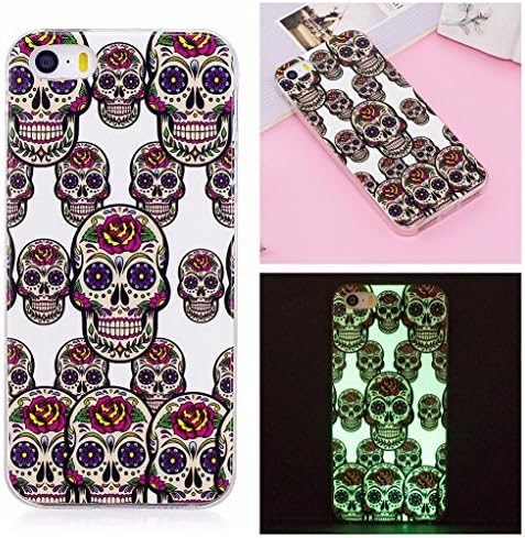 iPhone 5S Luminous Case, Yunbaozi iPhone SE Case New Pattern Soft Silicone Case Transparent Protective Cover * Inner Pattern Never Peel Off * Flexible Smooth Skin TPU Rubber Cover Slim Lightweight Shell Glowing in the Dark * Anti-Shock Anti-Scratch Creative Design Cover for iPhone 5 /5S /SE - Rainbow Ghosts