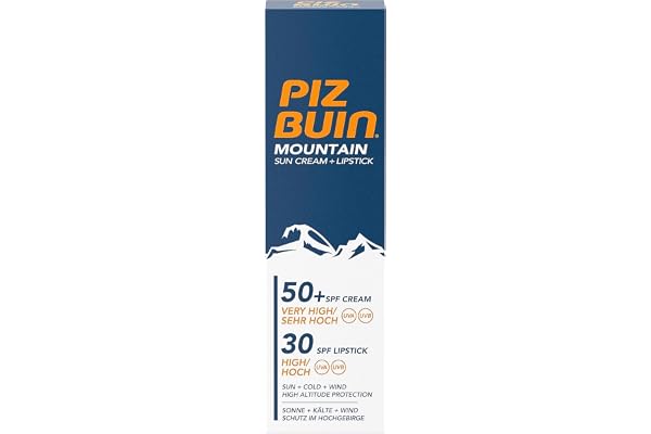 Piz Buin Crème solaire de montagne et soin des lèvres au LSF 50+, protection solaire spécialement pour le ski et la randonnée, contre le vent et le froid, 20ml et 2,3ml
