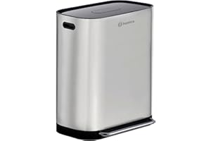 Homra Poubelle Cuisine Tri Selectif 60 litres Rockx | Poubelle à Pédale Double Compartiment 2x30l | Bac à Ordures Inox avec 2 bac | Système de Tri Anti Odeur et Fermeture Douce | Inox