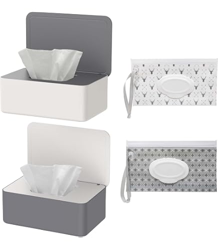 Contenitore Dispenser Per Salviettine Umidificate – 2 Pezzi (Bianco+Nero) Con Coperchio Ermetico – Porta Salviette Per Neonati, Struccanti E Cucina