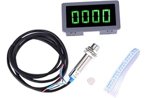 MARHYNCHUS Motore LED Tacho, DC 8-24V 40mA 10-9999RPM 4 Digital LED Tachimetro RPM Misuratore di velocità con Sensore Interruttore di prossimità Hall NPN Verde per Industriale