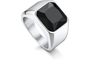 Bandmax Onyx Ring Herren Siegelring Damen Edelstahl Ring mit Stein Schwarz/Rot/Blau/Grün Bandring 12MM breit Herren Schmuck Accessoires Größe 54mm bis 72mm wählbar