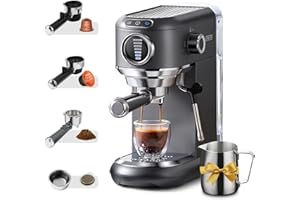 CAFELFFE MK-601F Macchina per caffè espresso 4 in 1 con vapore e brocca, infuso caldo/freddo, macchina da caffè 19 bar compatibile con cialde Nes Original/DG/ESE/caffè macinato per casa/ufficio