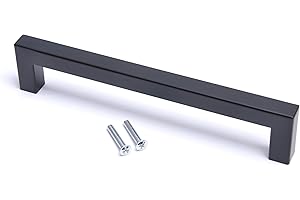 BSM Marketing 10 Pack Kitchen Door Handles 160mm Hole Centre Flat Black Cabinet Handles Stainless Steel Square Cupboard T Bar Handle (Screws Included)