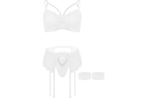 Aranmei Zestaw bielizny dla kobiet, seksowny 4-częściowy zestaw bielizny z mankietami do uda, bielizna z podwiązką do uda, bez pończoch