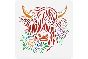 Doodlream Highland Cow Wall Stencil Templates Plastic Reusable Cow Stencils for Painting on Walls Floors Wood Fabric Furniture Glass