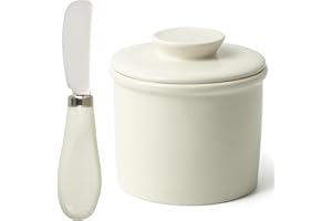 Dormercy Maselniczka na blat, francuska maselniczka z nożem, ceramiczna masło do masła, biała