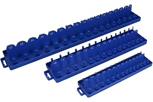 AB Tools-Toolzone 3 st ABS plast hylshållare fack set metrisk 1/4 tum, 3/8 tum, 1/2 tum dr skena TE834
