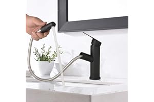 VADO VLTRA Basin Tap, Kitchen Faucet with 2 Functional Hot & Cold, Black Pull-Out Mixer Bathroom Faucet Swivel Single Handle Sink Taps with 40" Pull Out Hose, Stainless Steel Lever Basin Tap with Standard Hoses