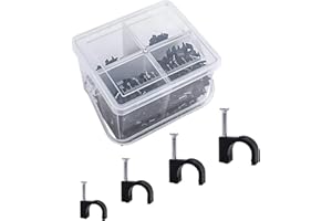 ULABLE Round Cable Clips Assortment 6mm 7mm 8mm 10mm - Pack of 400, with Portable PP Box (Black)