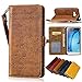 Produktbild Samsung Galaxy J3 2016 Leder Hülle,Handy Hülle Tasche Samsung Galaxy J3 2016,Ledertasche für Samsung Galaxy J3 2016,Leweiany Handytasche Samsung Galaxy J3 2016 Schutzhülle aus Echt-Leder Retro Blumen Prägung Hülle im Ständer Bookstyle Wallet Tasche Flip Brieftasche Etui Schale mit Kartenfach, Magnet und Praktischer Standfunktion Luxus Tasche für Samsung Galaxy J3 2016 - Premium Hülle in Braun