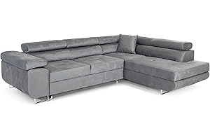 ‎COMFORTINO FURNITURE COMFORTINO FURNITURE Ecksofa mit Schlaffunktion PASTI L-Form, Sofa Couch mit Bettkasten, 3-Sitzer Eckcouch, Schlafsofa für Wohnzimmer, Big Sofa Couch mit Schlaffunktion (Hellgrau, Ottomane Rechts)