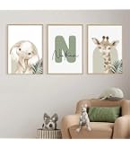 Lot De 6 Affiches Animaux Savane Personnalisées Chambre Bébé - Éléphant Girafe Zèbre Tigre Koala - 21x30 Cm Toile Sans Cadre