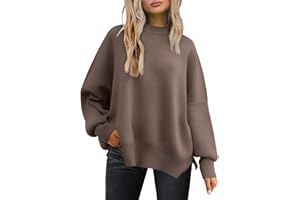 Tincini Pullover Damen Strickpullover Winter Rundhals Pulli Herbst Lose Sweatshirt Warm Fledermaus Langarmshirt aus Strick Seitlichem Schlitz Oberteile