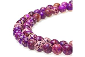 jartc Perline per Braccialetti Energetico Braccialetto Yoga Braccialetto Fai da Te Perle di Pietra Diaspro Imperiale Viola 60 Pezzi, 34CM,6 mm